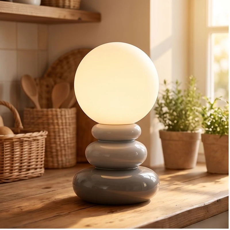 Gray Peren Nordic Stacked Stone Bedside Lamp – Elegant Dimmable LED Lighting lifestyle photo