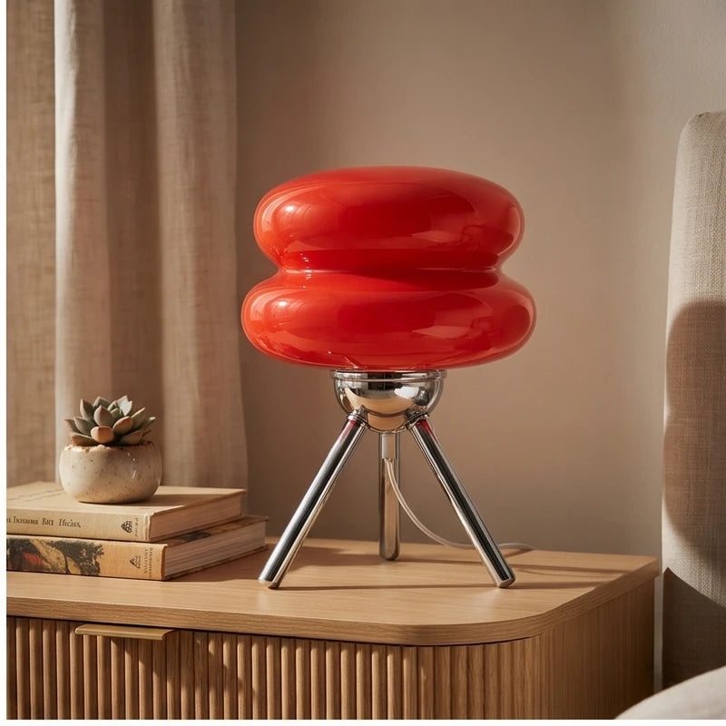 Red lamp styled in a warm home setting - 2