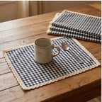 Black BUYNOW 4PCS Gingham Lace Trim Placemats Set Dining Vintage Style Table Mats Coasters for Modern Kitchen Durable Restaurant Decor lifestyle photo - 2