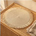 Beige Woven Placemats Woven Tassel Placemat for Kitchen Dining Heat Resistant Braided Round Table Mats with Non-slip Minimalist Style lifestyle photo - 4