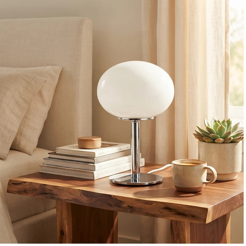 Ivory lamp styled in a warm home setting