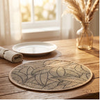 black 3 2/4/6/8pcs Bohemian Jute Printed Placemats with Faux Leather Edges, Heat Insulation Mats, Decorative Mats lifestyle photo