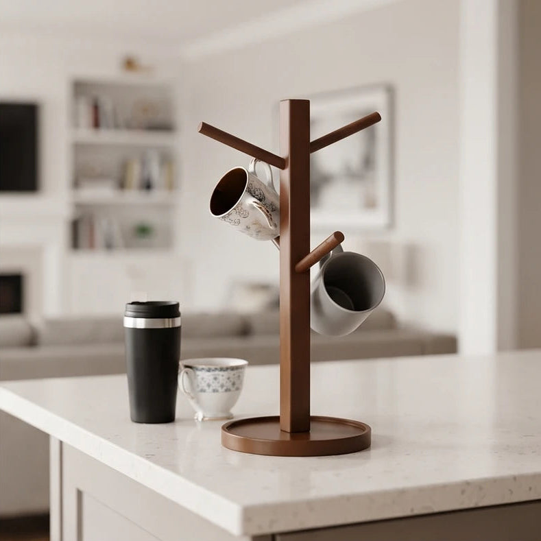 Brown 4 Hooks bamboo holder styled in a warm home setting