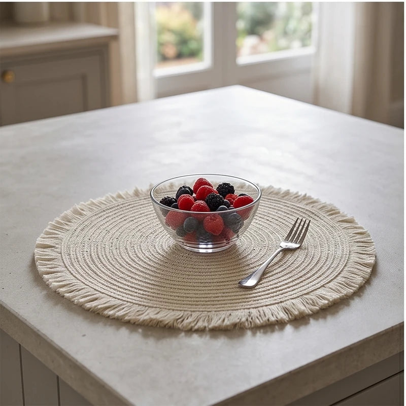 05 1pc Hot Selling Fringe Eco-friendly Household Non-Slip Heat-Resistant Morden Style Table Placemat Washable Mat For Dining Table lifestyle photo - 3