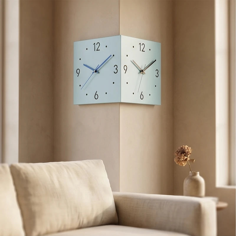 Blue Double-Sided Corner Wall Clock lifestyle photo