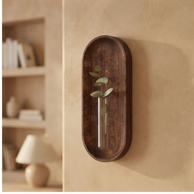 Long - Large wood vase styled in a warm home setting - 2