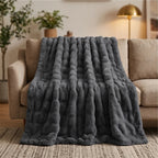 Black Plush Textured Throw Blanket lifestyle photo - 2