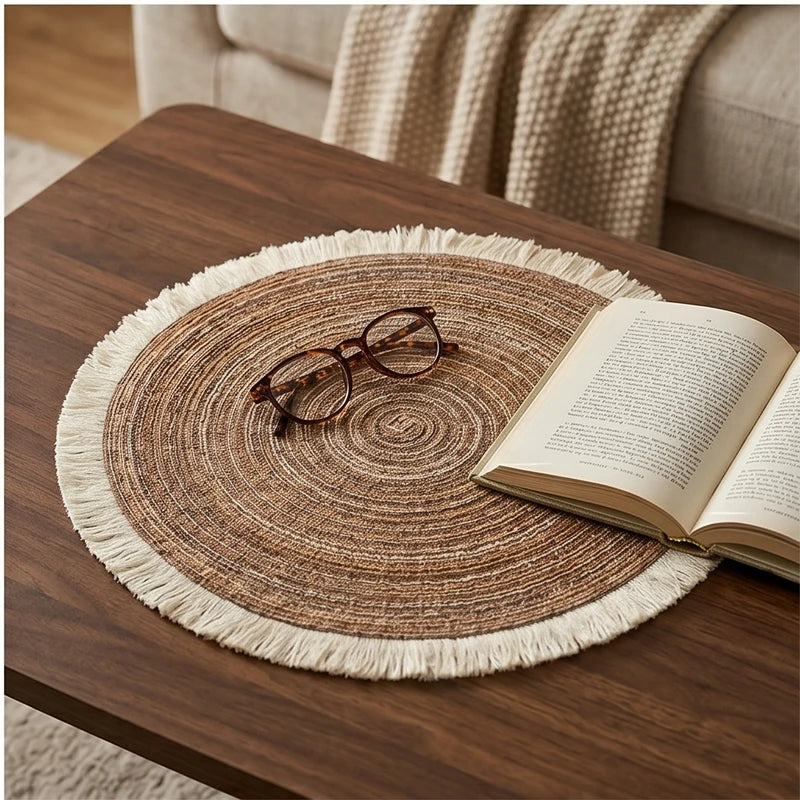 01 1pc Hot Selling Fringe Eco-friendly Household Non-Slip Heat-Resistant Morden Style Table Placemat Washable Mat For Dining Table lifestyle photo - 4