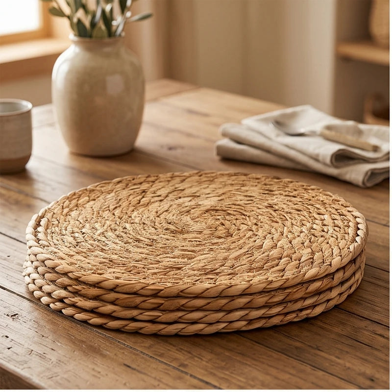 4pcs 4pcs Round Rattan Placemats, Durable & Easy-Clean for Home Dining, Wedding Decor lifestyle photo