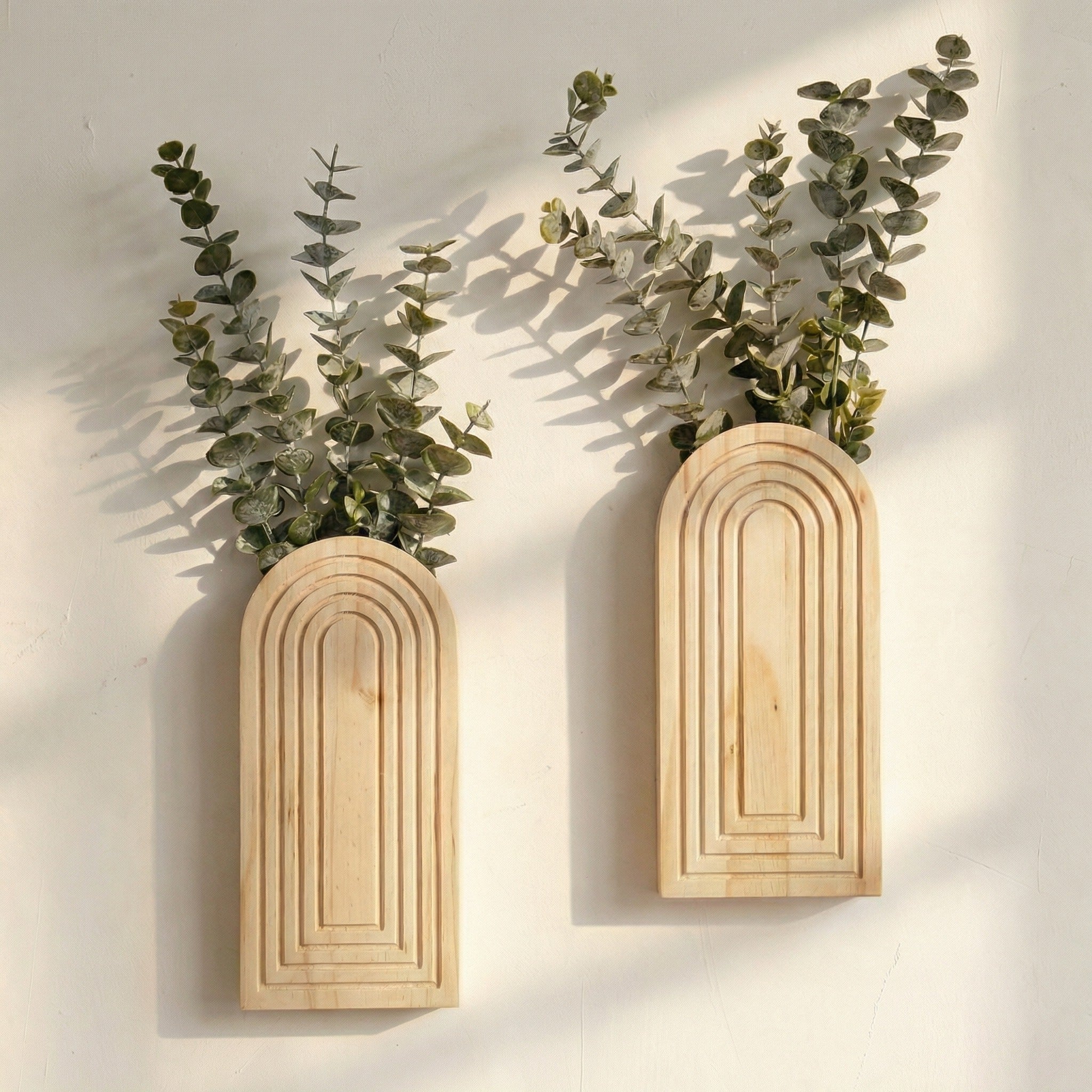 hanging wall vase planter Arched Wood Wall Vase – Boho Geometric Wooden Wall Planter for Modern Home Decor – West & Hale