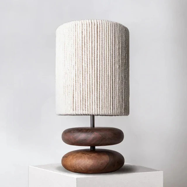 Kinwood Walnut Table Lamp with Ribbed Rope Shade
