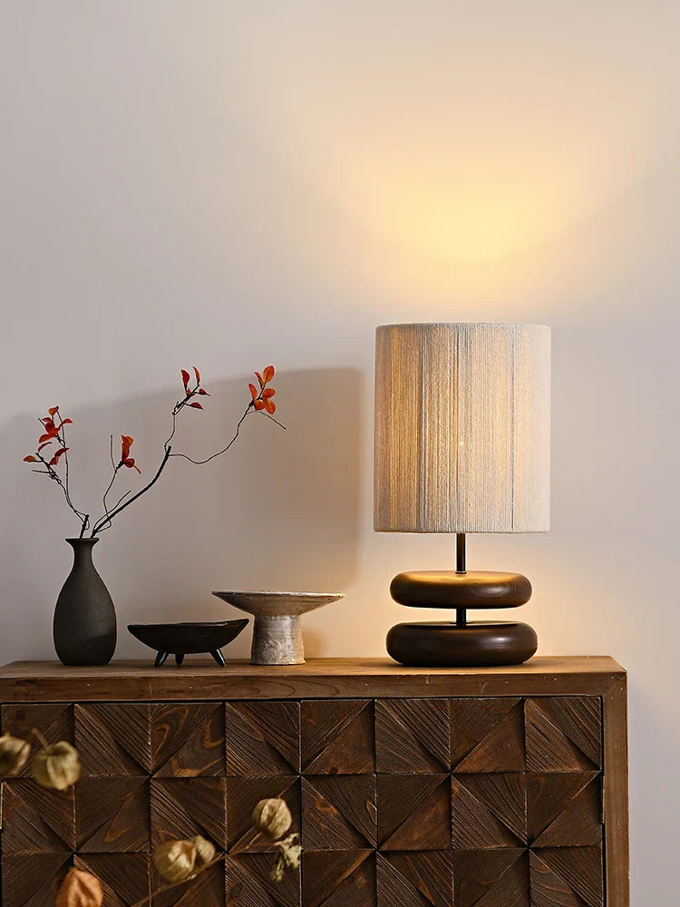 Kinwood Walnut Table Lamp with Ribbed Rope Shade