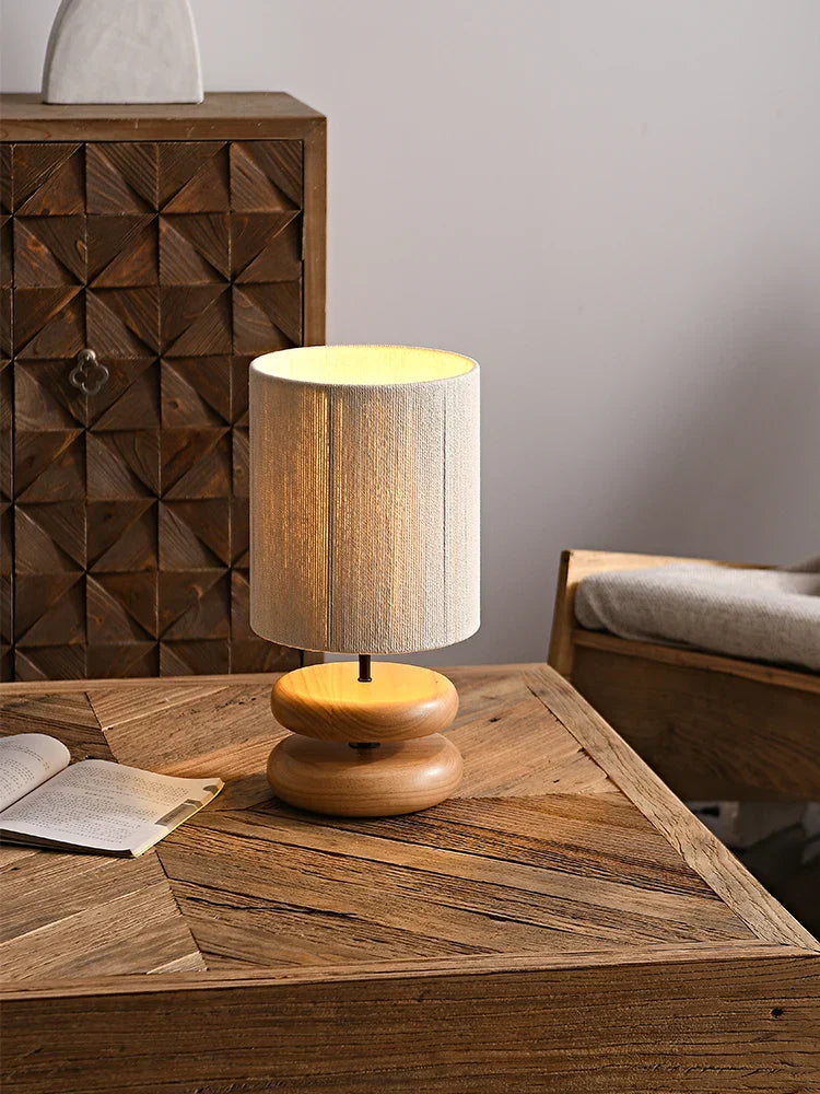 Kinwood Walnut Table Lamp with Ribbed Rope Shade