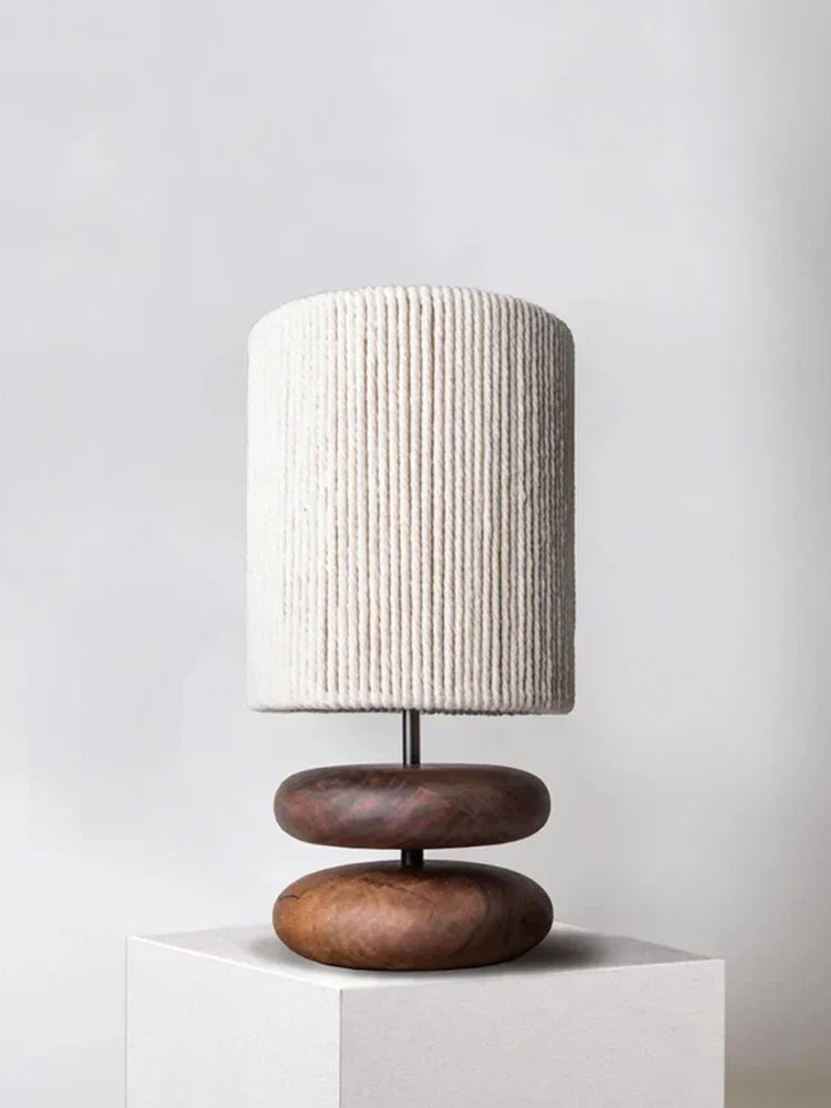 Kinwood Walnut Table Lamp with Ribbed Rope Shade