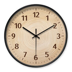 Black wood-grain wall clock with a natural finish