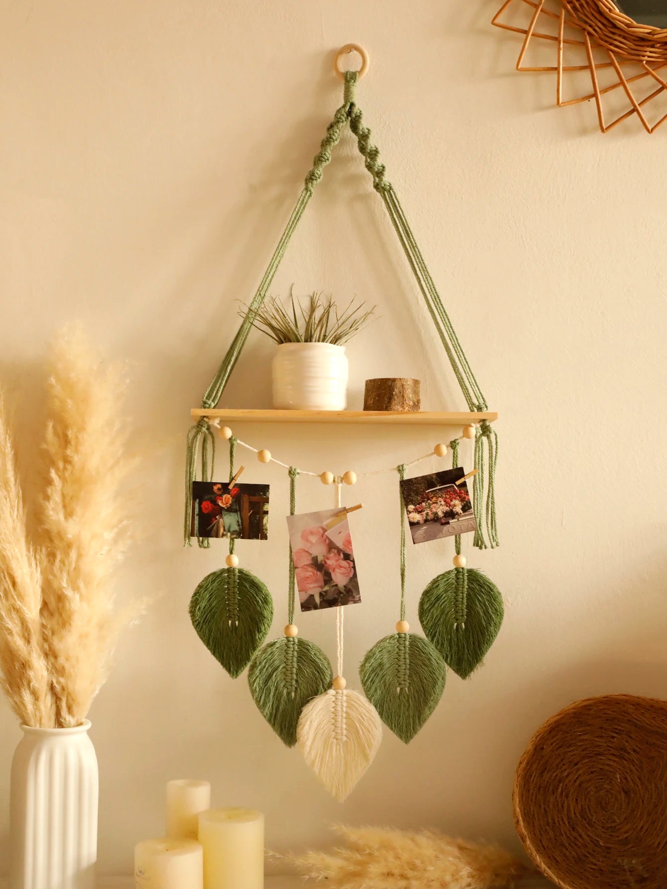 Thistle Boho Macrame Hanging Wall Shelf