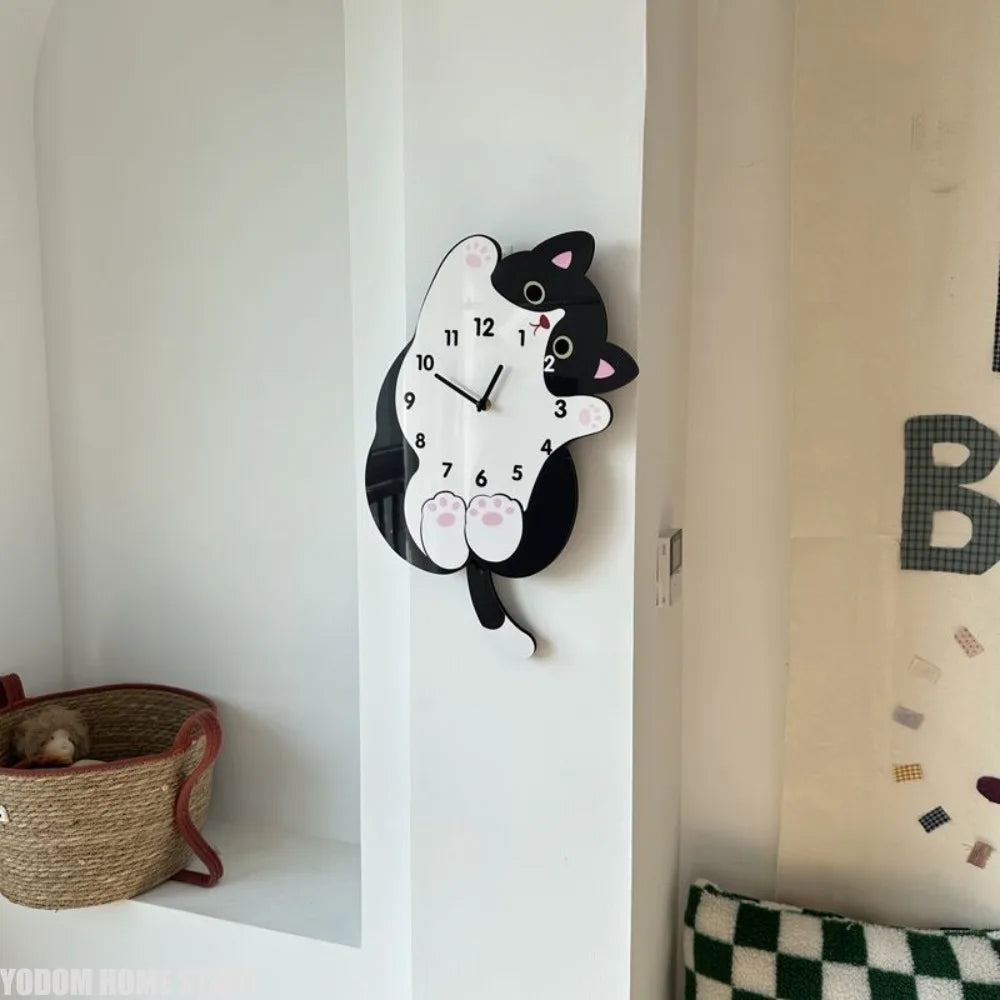 Cat-Shaped Wall Clock with Wagging Tail