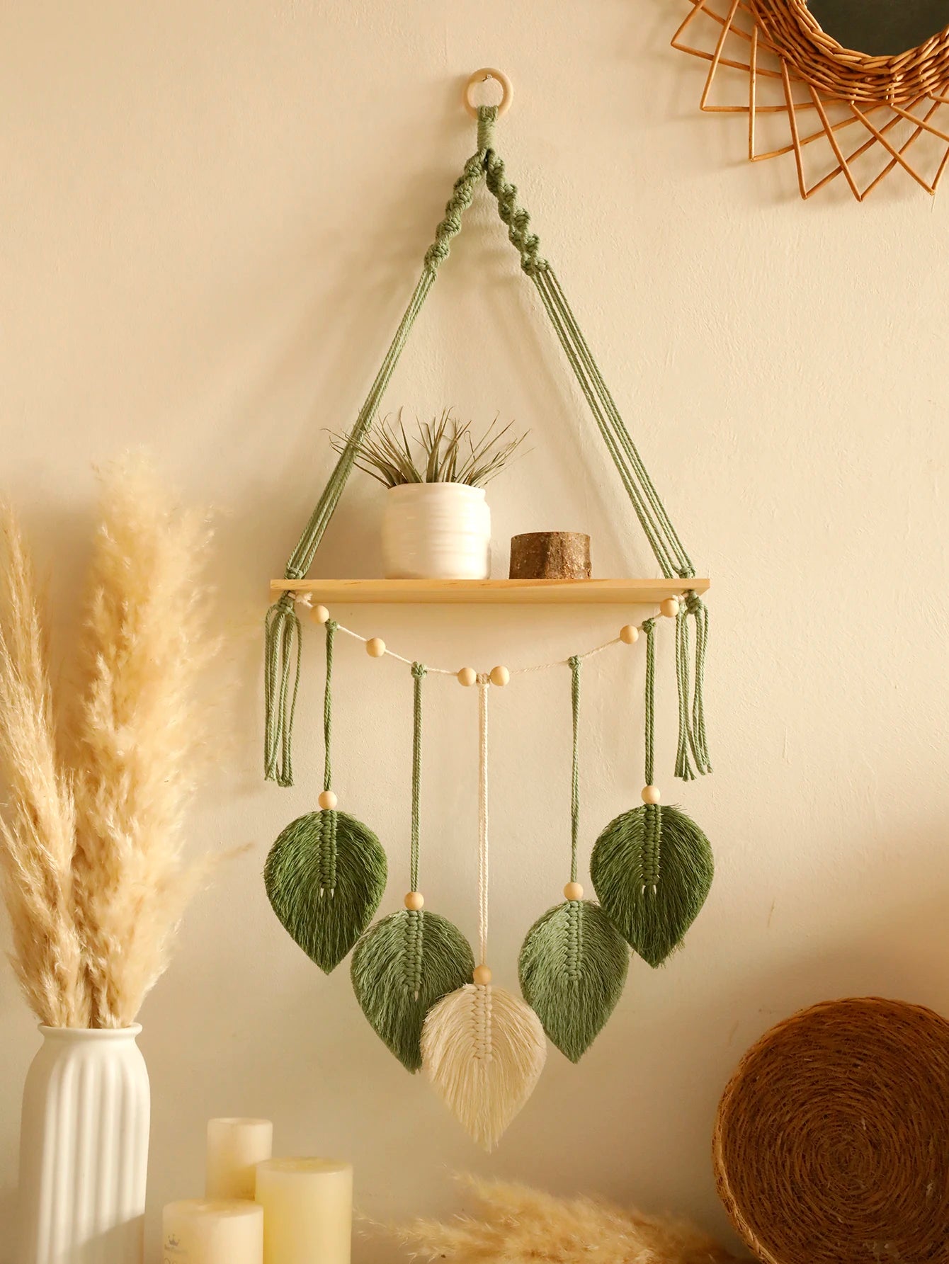 Thistle Boho Macrame Hanging Wall Shelf
