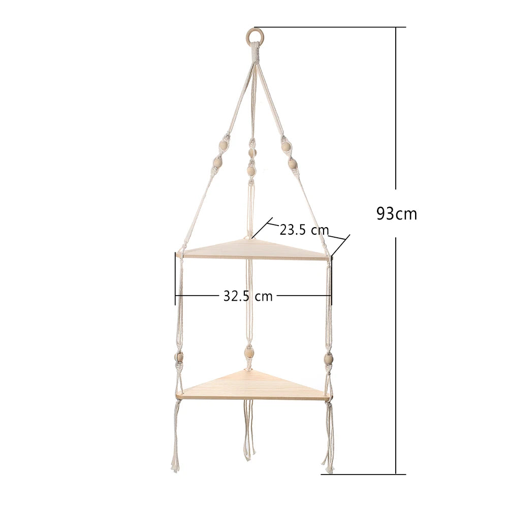 Briar Boho Macrame Triangle Floating Wall Shelf