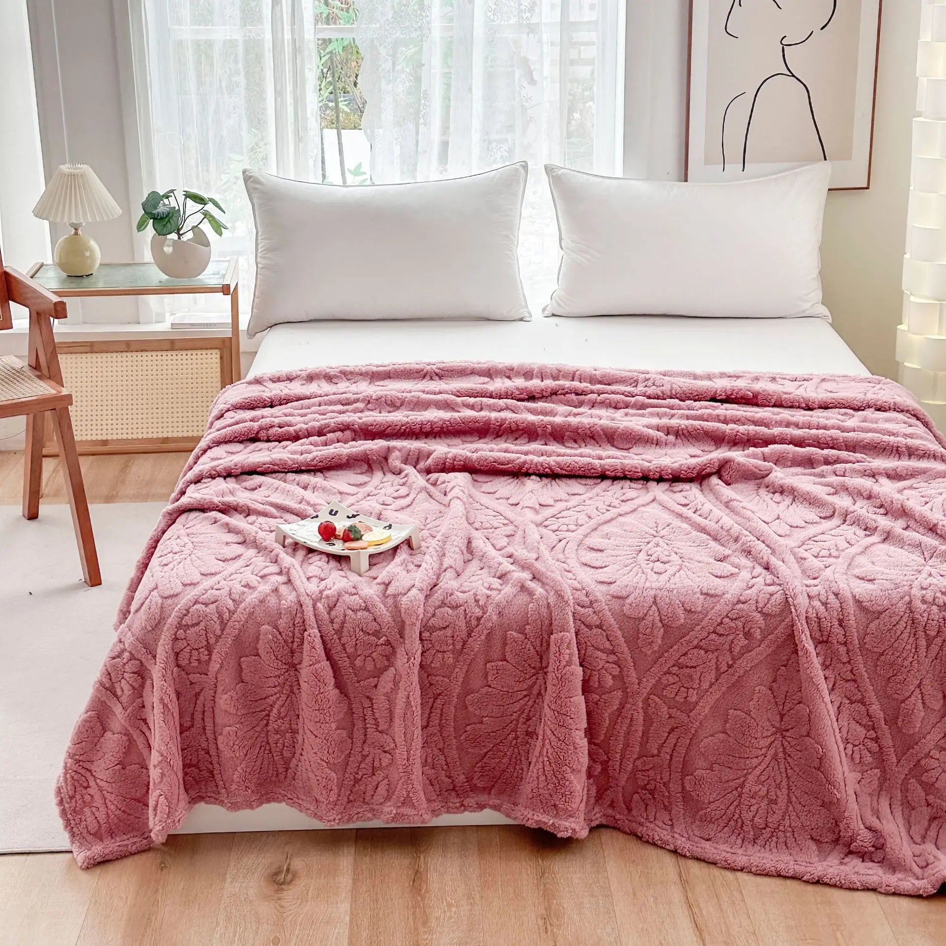 Cascade Plush Floral Textured Throw Blanket