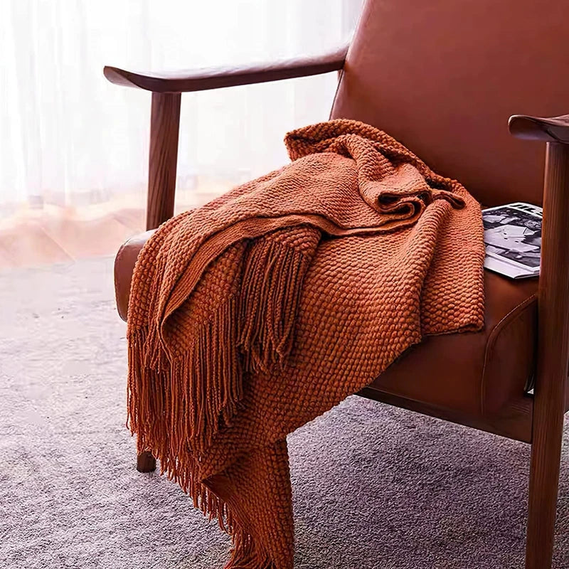 Orlan Knitted Throw Blanket with Tassels