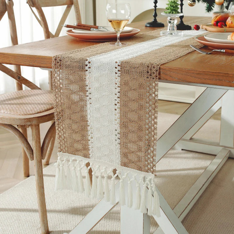 Harlan Woven Linen Table Runner with Tassels