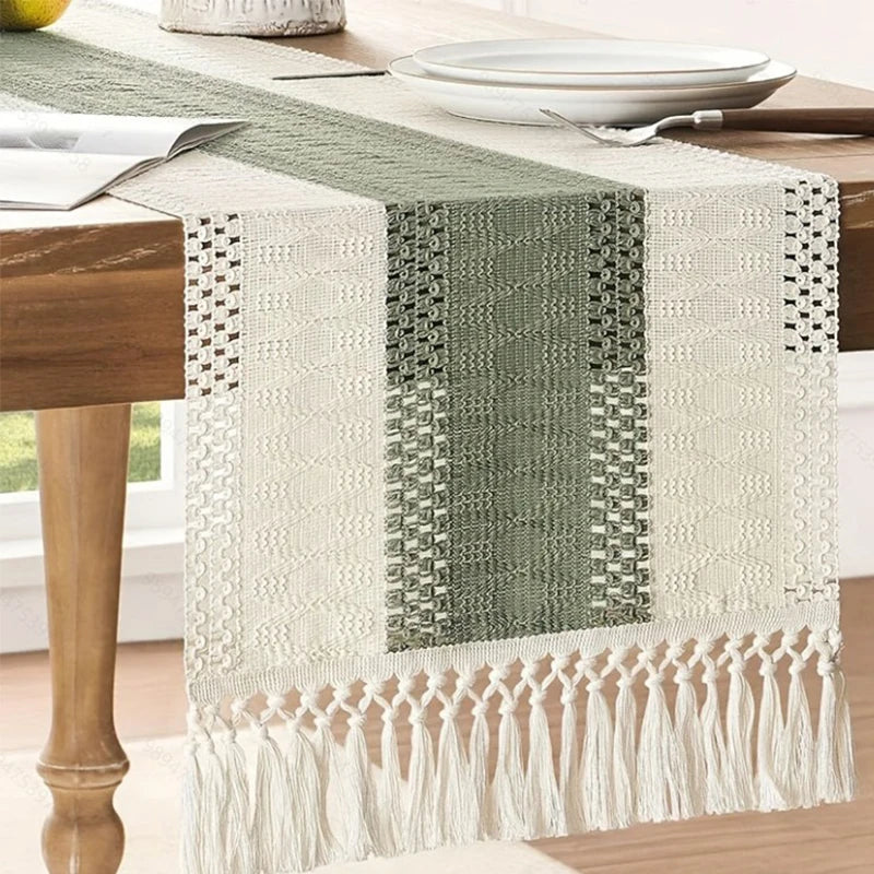 Harlan Woven Linen Table Runner with Tassels