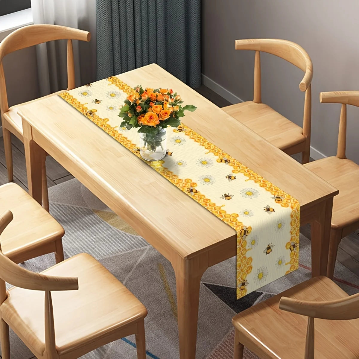 Meadowbrook Bee & Daisy Linen Table Runner
