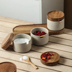Ceramic Spice Jar Set with Wooden Lids