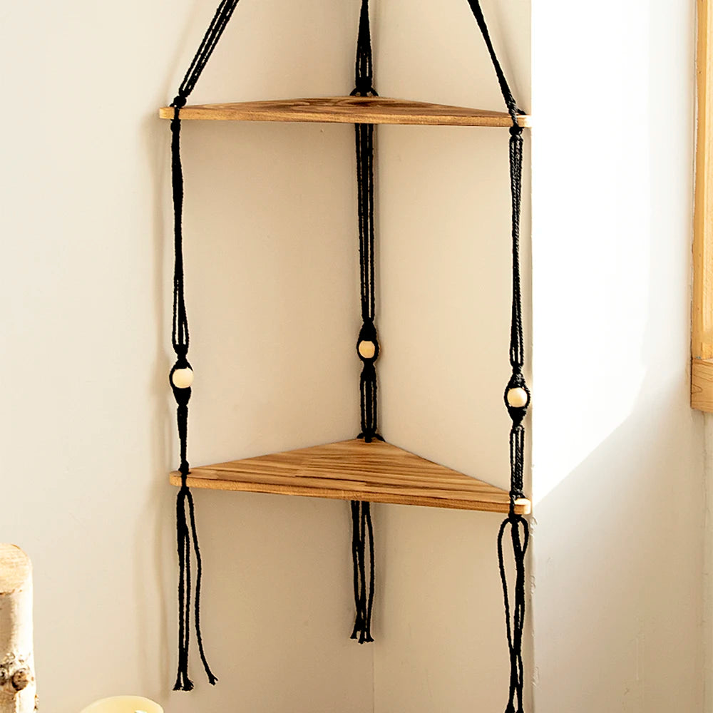 Briar Boho Macrame Triangle Floating Wall Shelf