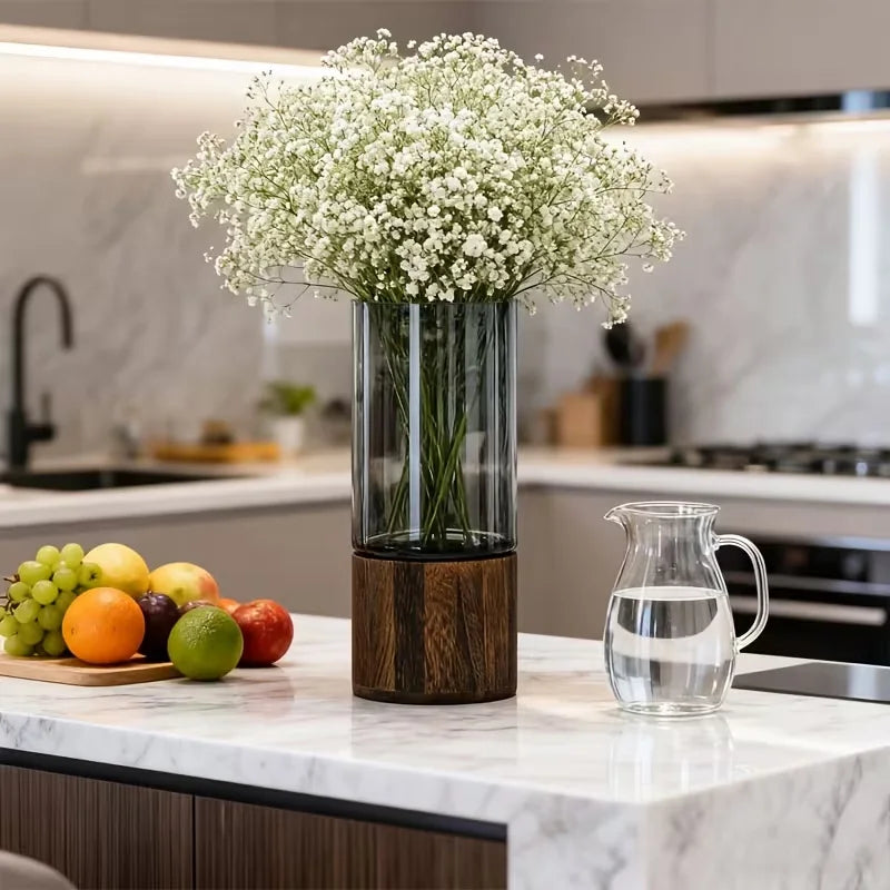 Silas Glass Vase Set with Wooden Base