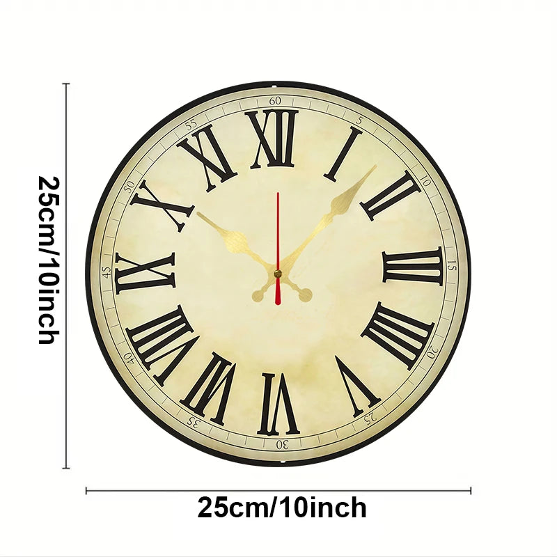 Ashwood Roman numeral wall clock, 25cm round, vintage style.