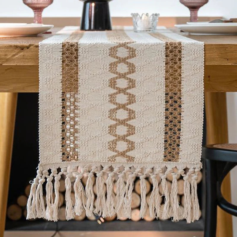 Harlan Woven Linen Table Runner with Tassels
