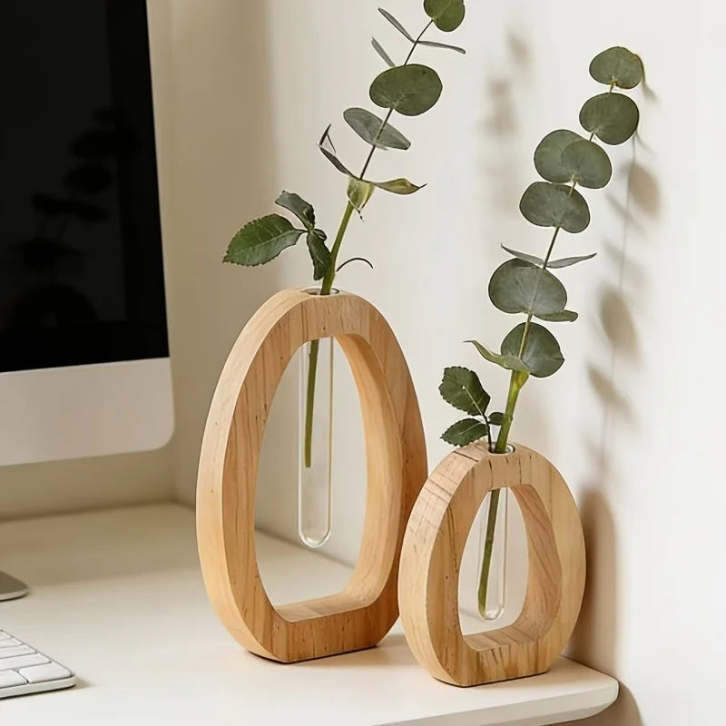 Vidal Oval Wood Hydroponic Vase 2-Piece Set