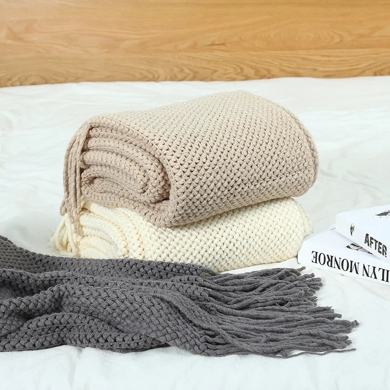 Ashlar Knitted Throw Blanket with Tassels (Copy) remove all but CL