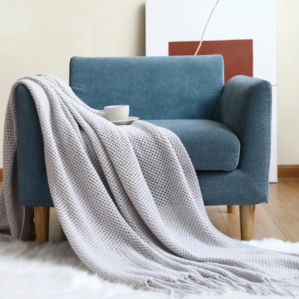 Ashlar Knitted Throw Blanket with Tassels (Copy) remove all but CL
