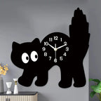 Black Cat Silhouette Wooden Wall Clock