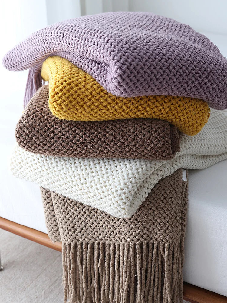 Ashlar Knitted Throw Blanket with Tassels (Copy) remove all but CL