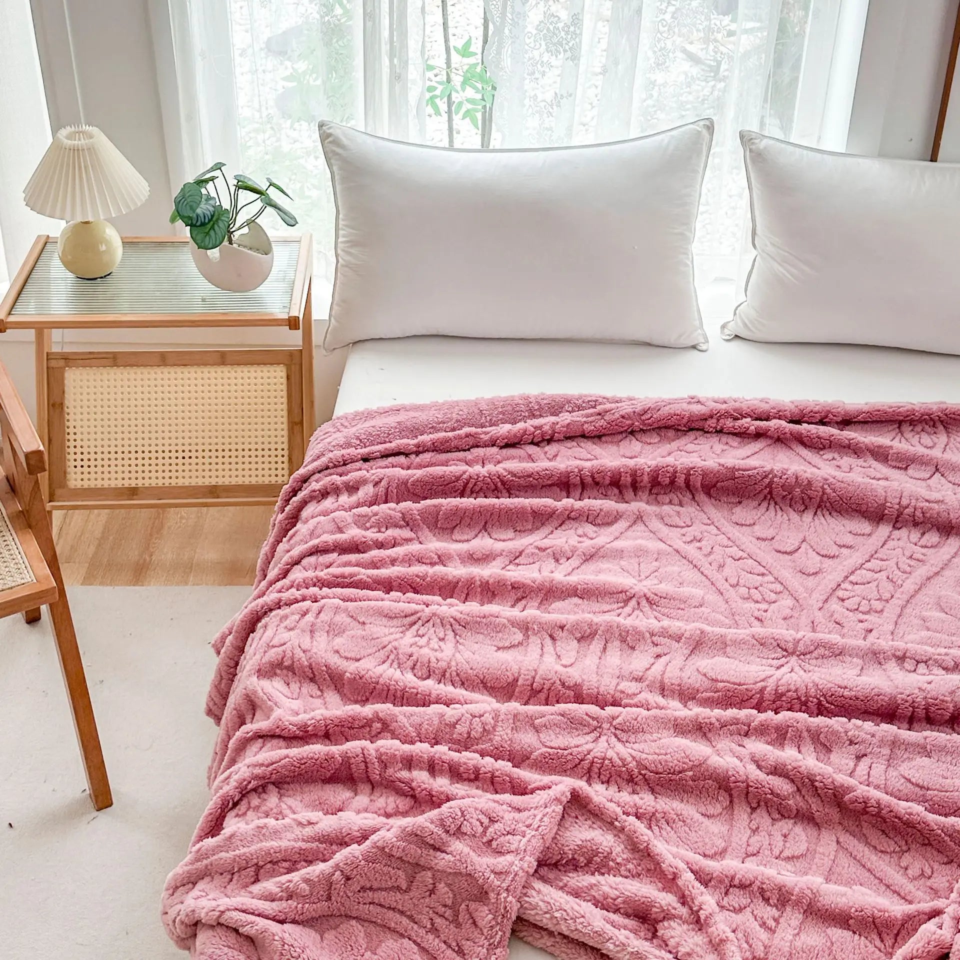 Cascade Plush Floral Textured Throw Blanket