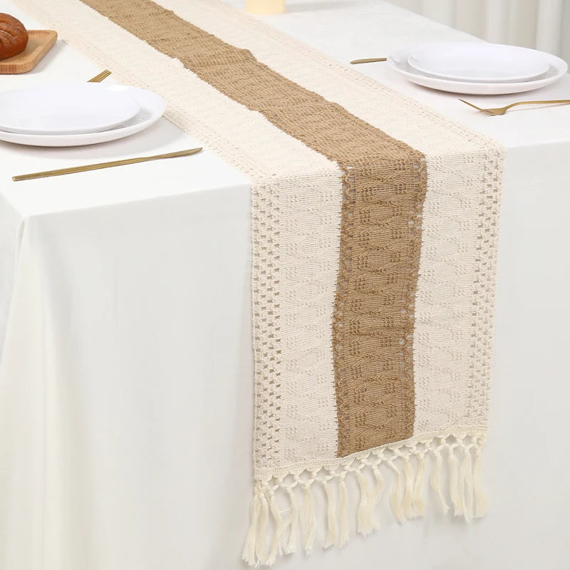 Brynn Burlap Striped Table Runner with Tassels