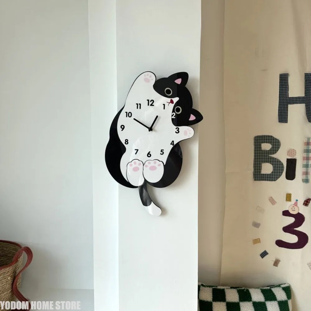 Cat-Shaped Wall Clock with Wagging Tail