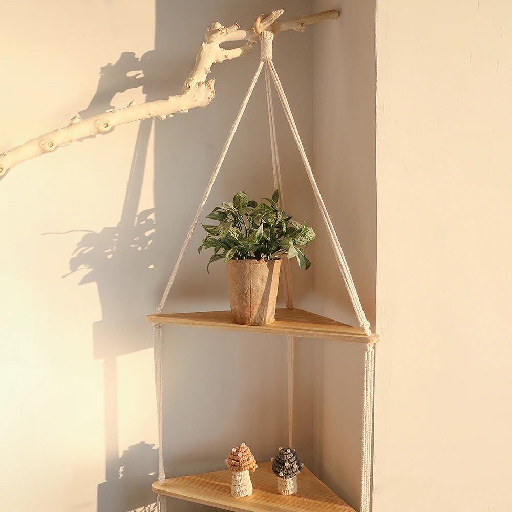 Briar Boho Macrame Triangle Floating Wall Shelf