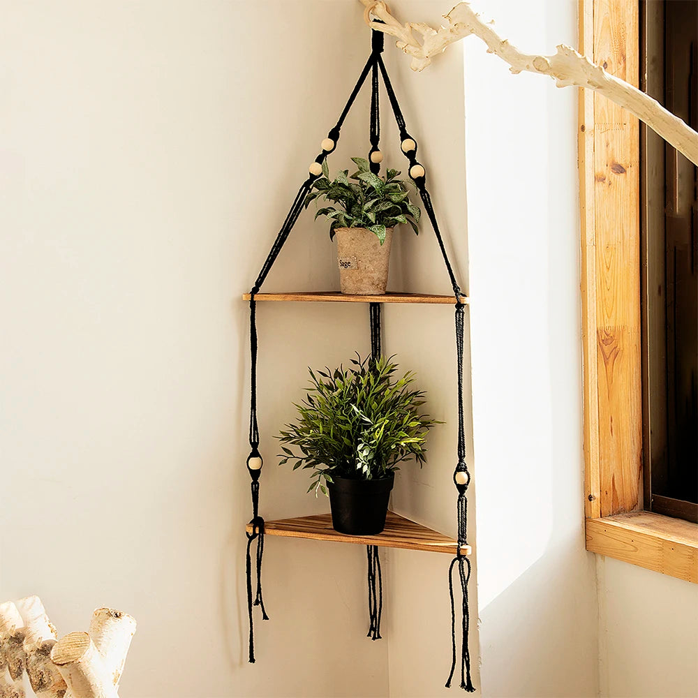 Briar Boho Macrame Triangle Floating Wall Shelf