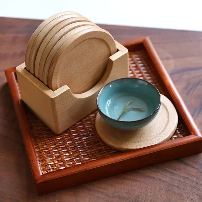 Ashford Wooden Coaster 6 Piece Set with Holder