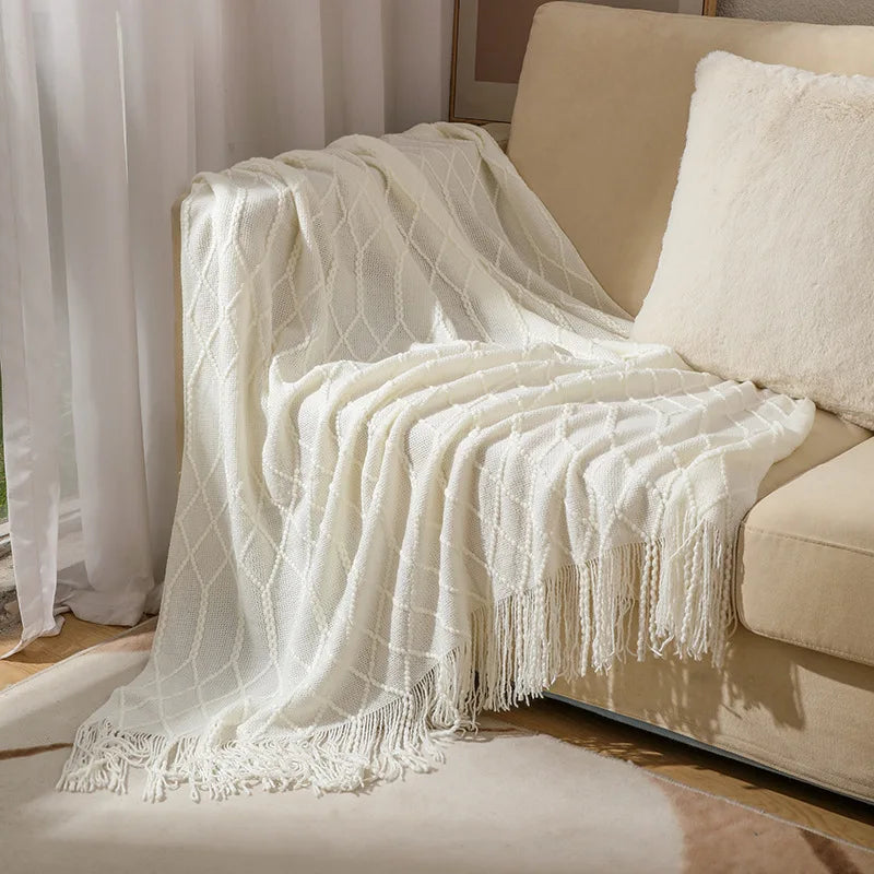Ashlar Knitted Throw Blanket with Tassels (Copy) remove all but CL