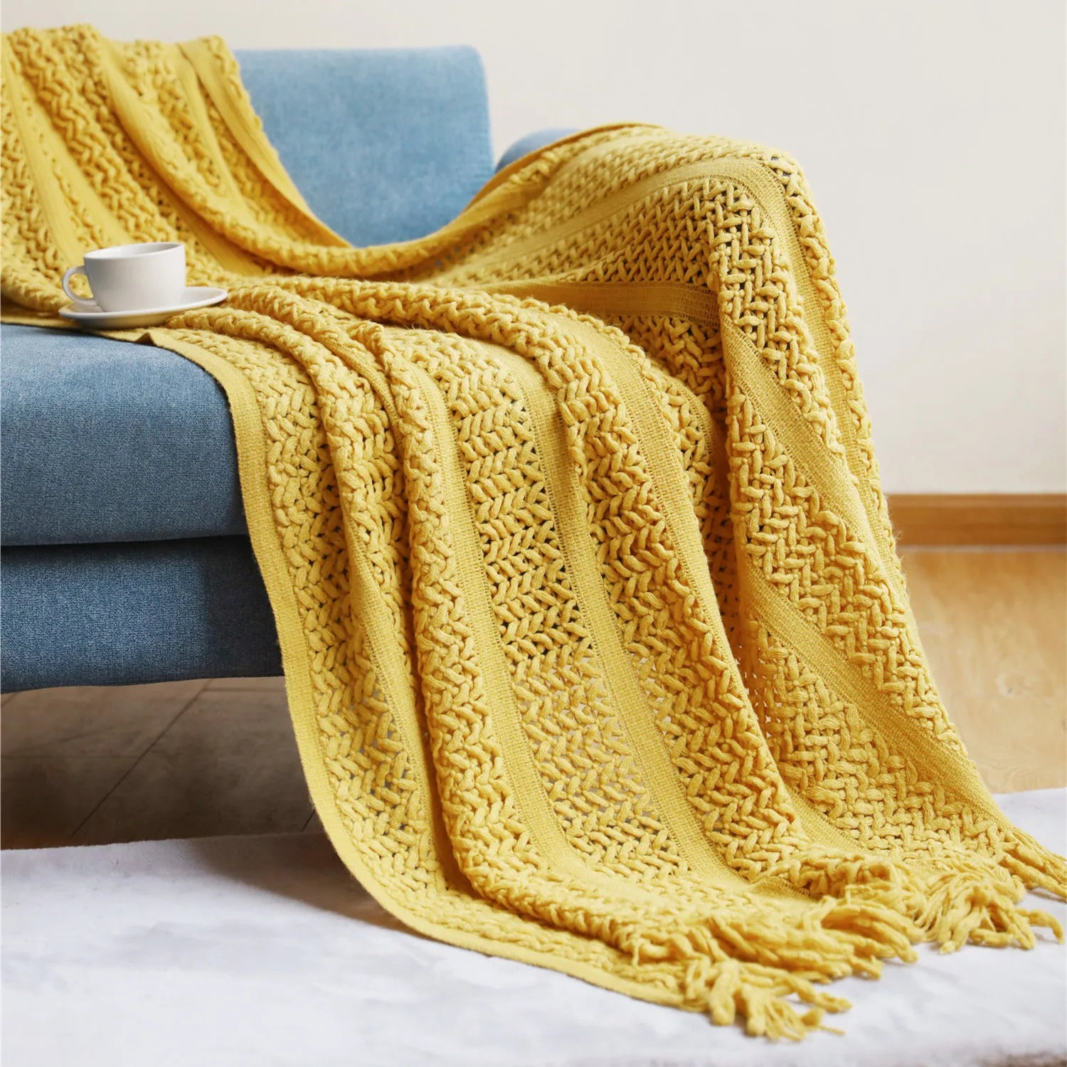 Birchley Knit Throw Blanket with Tassels