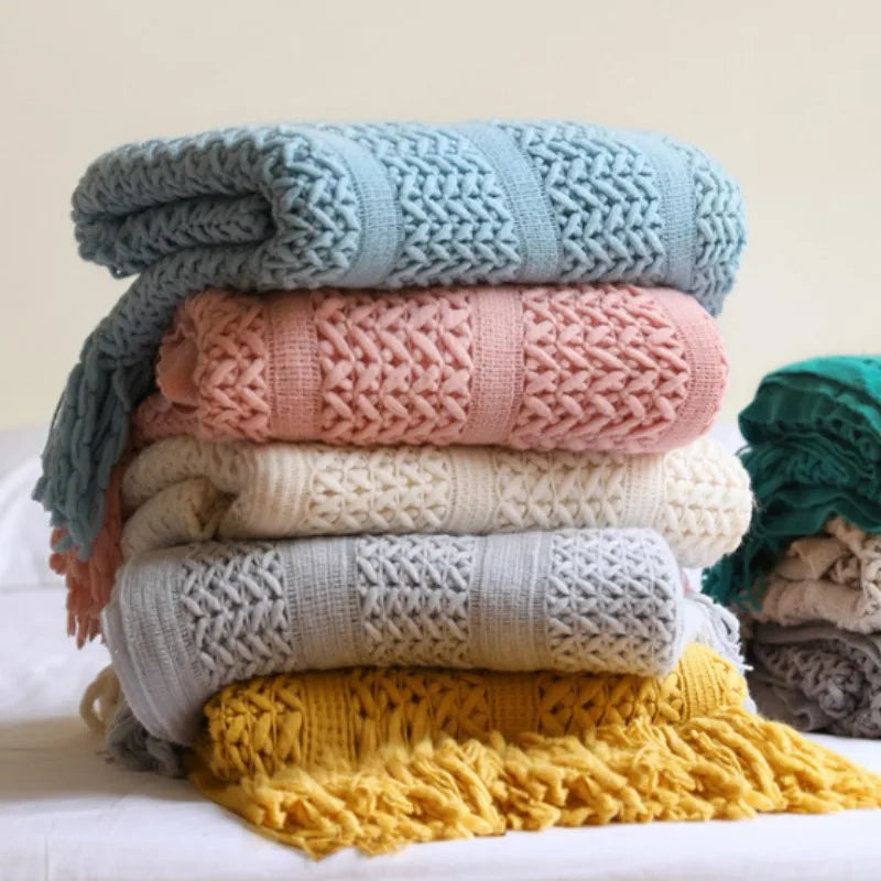 Birchley Knit Throw Blanket with Tassels