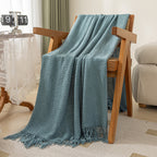 Ashlar Knitted Throw Blanket with Tassels