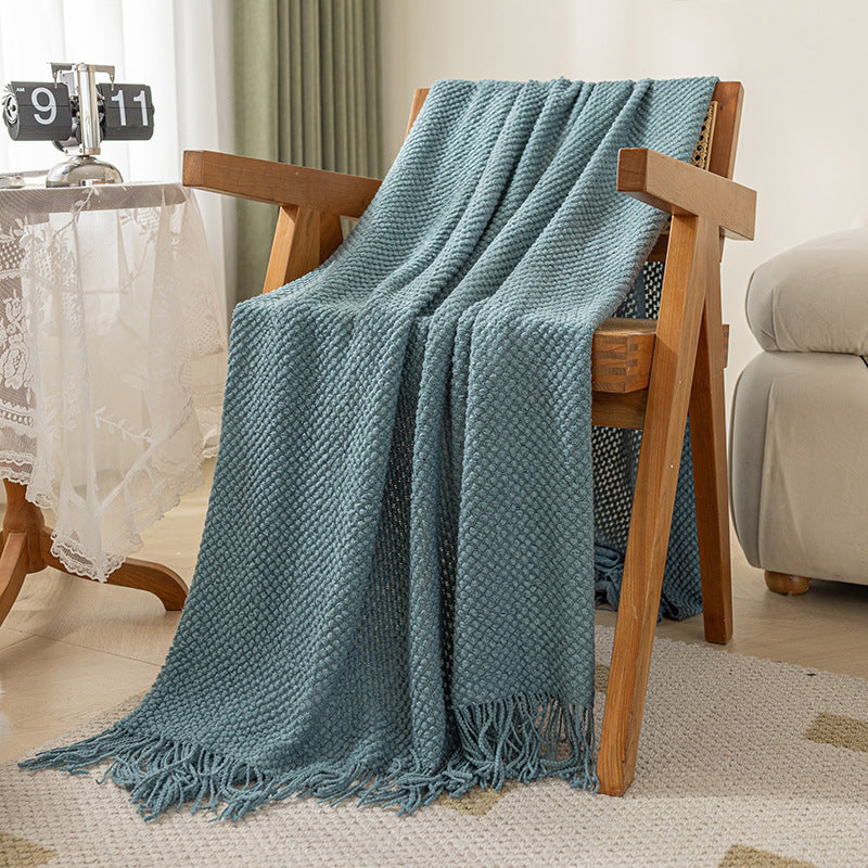 Ashlar Knitted Throw Blanket with Tassels