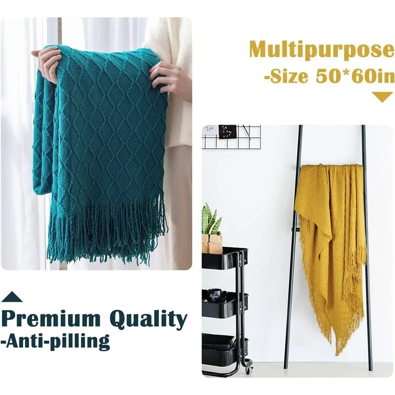 Orlan Knitted Throw Blanket with Tassels